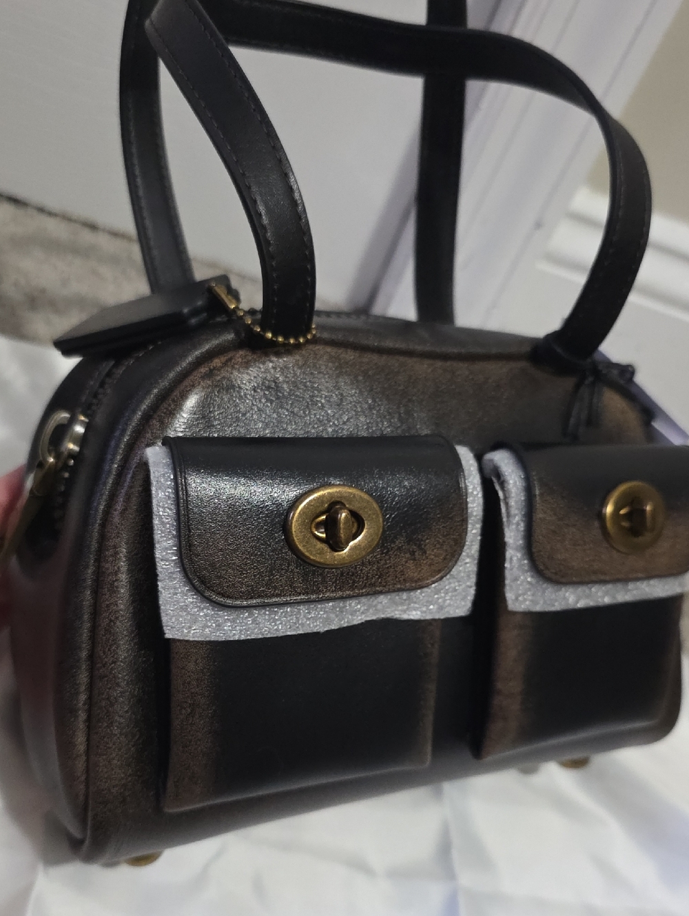 Coach Twin Turnlock 20 Loved Leather Brown and Black Brass Hand Bag - Picture 7 of 16
